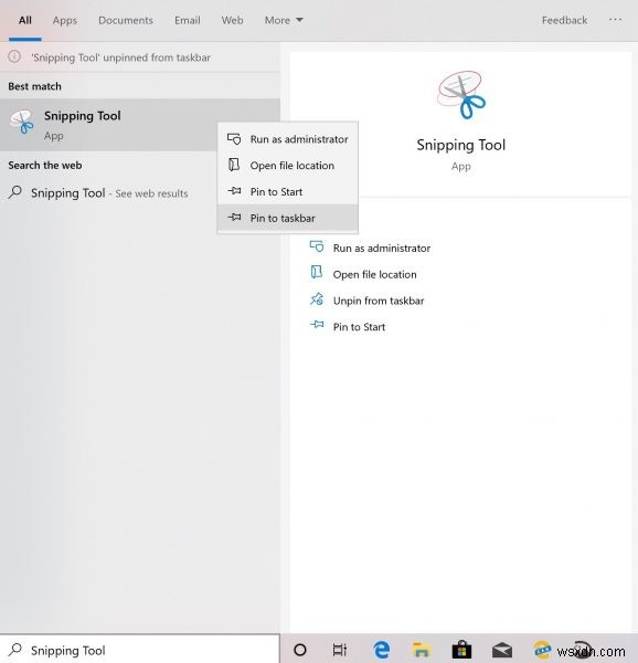 How to get Snipping Tool on Taskbar in Windows 10