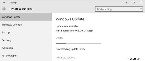 Windows Update status Pending install or download, Initializing, Downloading, Installing, Awaiting install