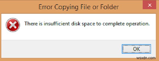 There is insufficient disk space to complete operation on Windows 10