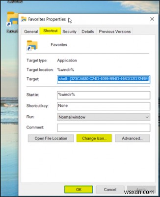 How to create Desktop Shortcut to Favorites in Windows 10
