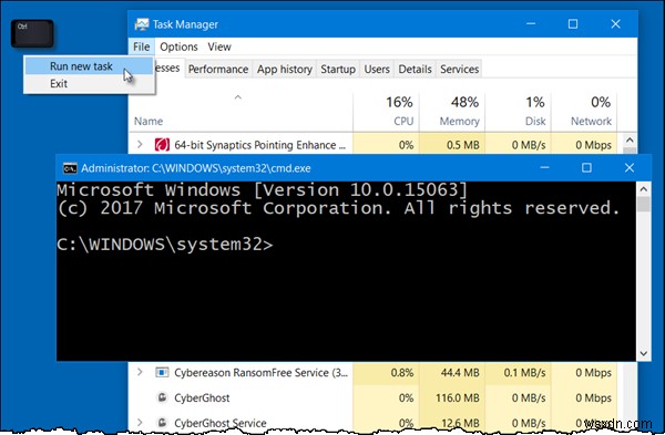 How to open Command Prompt from the Task Manager using CTRL key