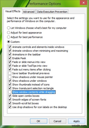Disable Show window contents while dragging in Windows 10