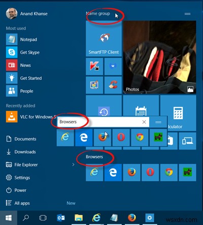 Group & Name Tile Groups on Windows 10 Start Menu