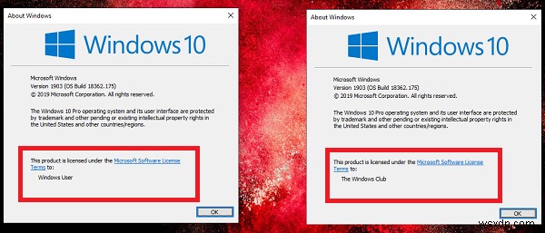 How to change the Registered Owner & Organization Info in Windows 10