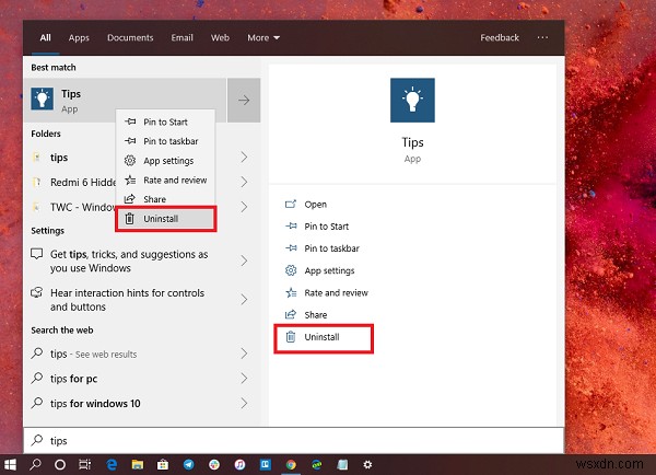 How to uninstall Tips App in Windows 10