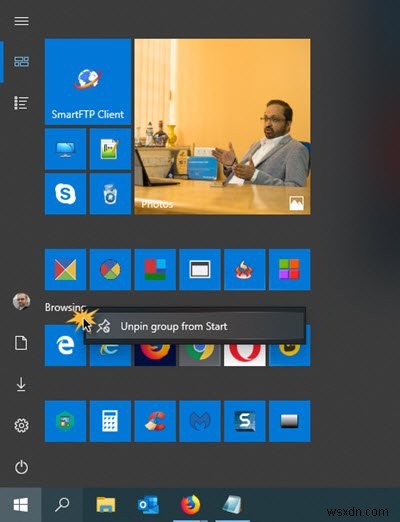 How to unpin a group of Tiles or Folders from Windows 10 Start Menu