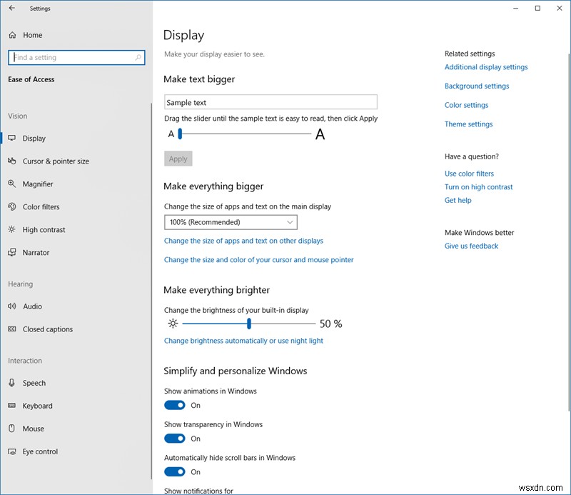 How to use Ease Of Access settings in Windows 10