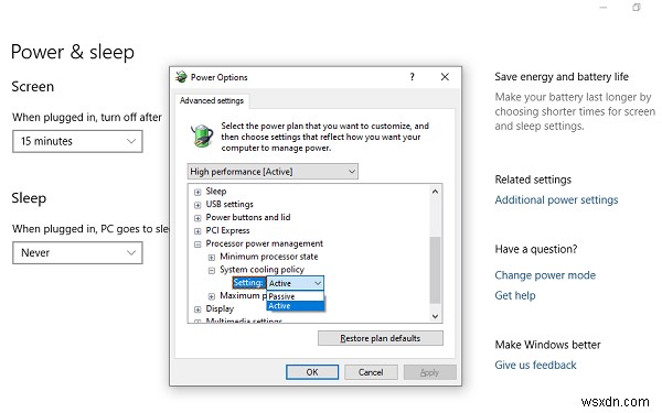 Change System Cooling Policy for Processor – Passive or Active