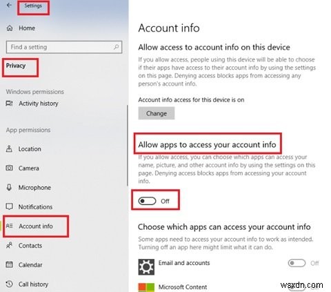 Allow or deny Apps permission to access Account info, Name and Picture