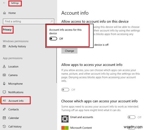 Allow or deny Apps permission to access Account info, Name and Picture