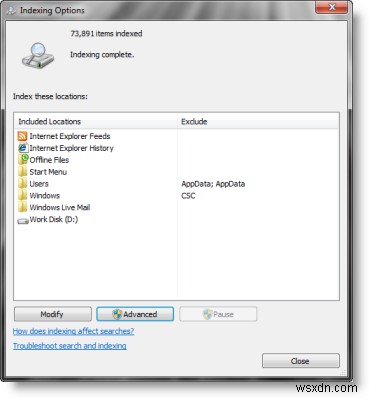 How to change the location of Search Index in Windows 10