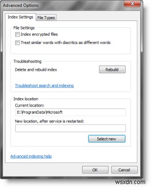 How to change the location of Search Index in Windows 10