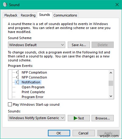 How to set custom notification sound in Windows 10
