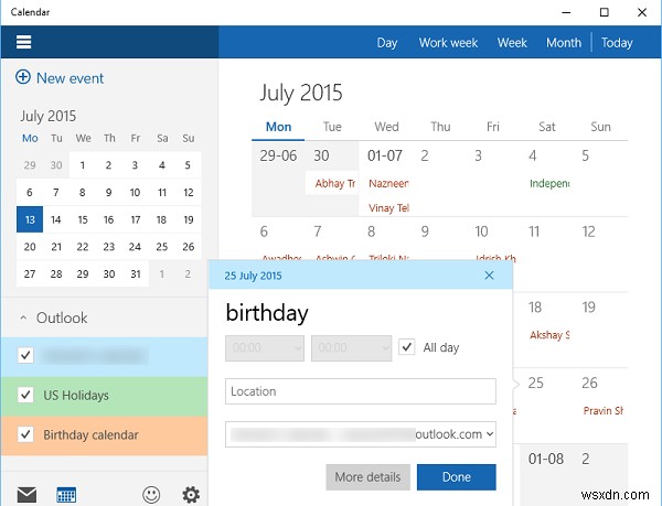 How to use Windows 10 Calendar App
