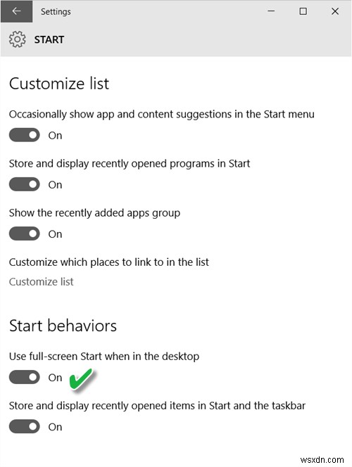 How to use full-screen Start Menu in Windows 10