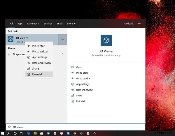How to uninstall 3D Viewer App in Windows 10