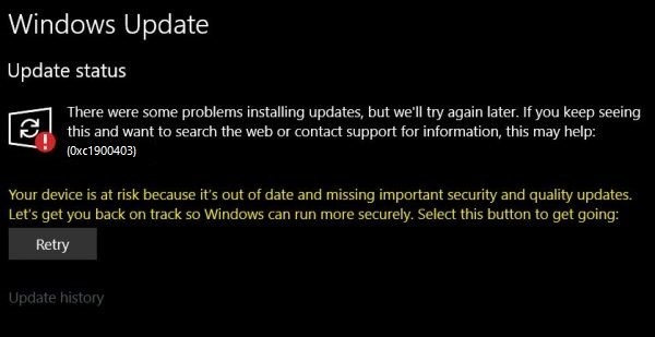 Fix Windows Update Error 0xc1900403 on Windows 10