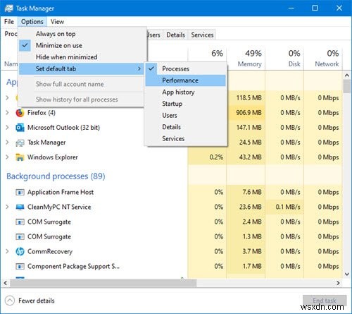 How to make Windows 10 Task Manager open to a Specific Tab