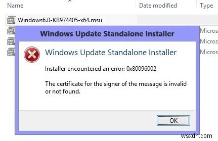 Windows Update Standalone Installer Error 0x80096002