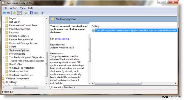 Disable automatic termination of applications during shutdown in Windows 10