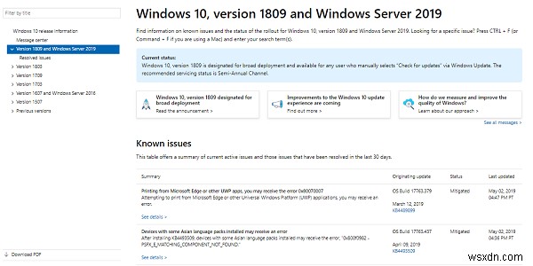 Windows 10 Release information details, Versions, Known & resolved issues and more