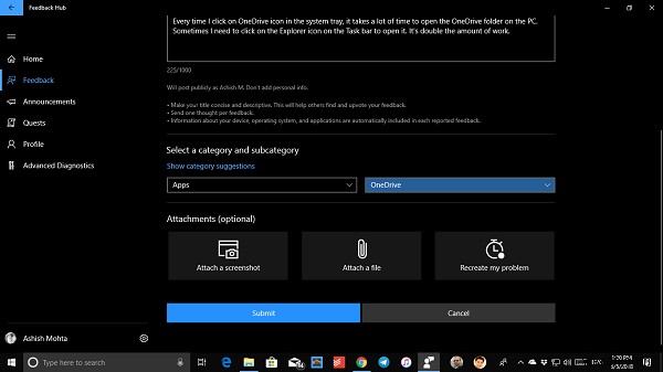 How to send feedback or complain about Windows 10 to Microsoft