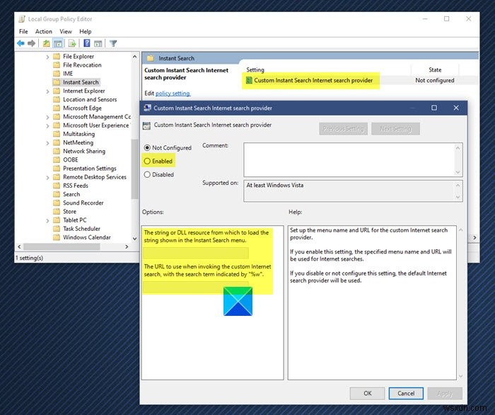 Search Wikipedia, Google from Windows 10 Start Menu Instant Search Box