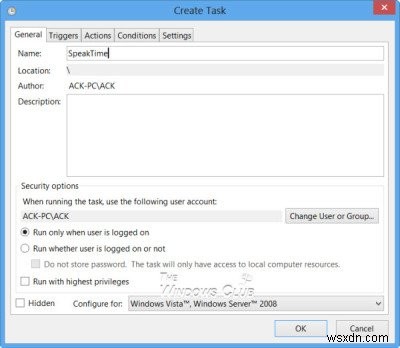 Make Windows speak out the time every hour using Task Scheduler