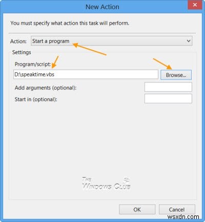 Make Windows speak out the time every hour using Task Scheduler