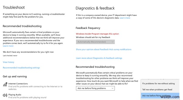Make Windows 10 run Troubleshooters automatically when required