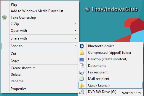 How to add Programs to Quick Launch via Context Menu in Windows 10