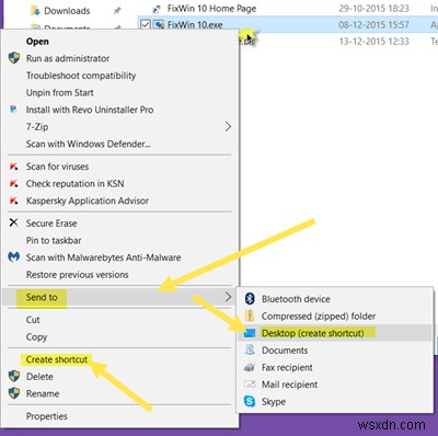 How to create a Desktop Shortcut in Windows 10