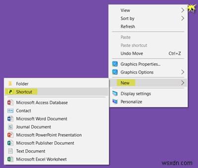 How to create a Desktop Shortcut in Windows 10