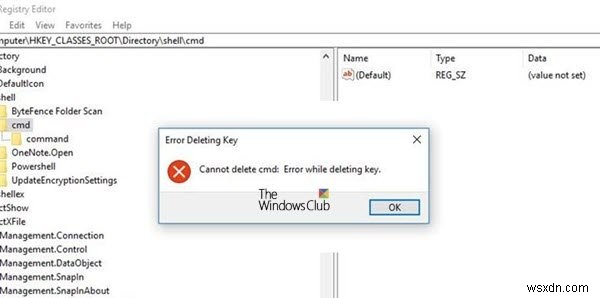 Error while deleting Registry key in Windows 10
