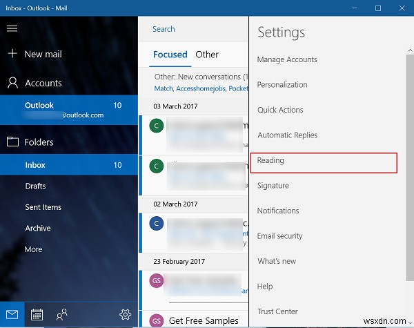 Enable or Disable Focused Inbox feature in Mail App in Windows 10