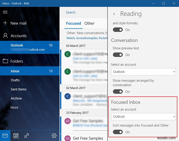 Enable or Disable Focused Inbox feature in Mail App in Windows 10