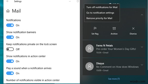 Quickly tweak Notifications settings of an App from the Action Center