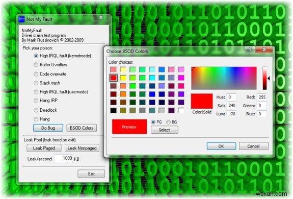 Crash, hang, and cause kernel memory leaks in Windows using NotMyFault tool