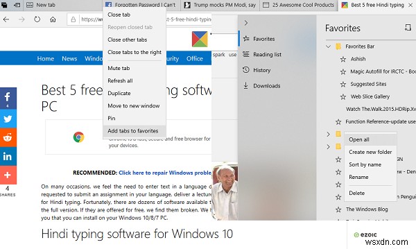 How to save all Tabs as Favorites or Bookmarks in Edge