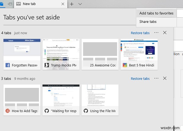 How to save all Tabs as Favorites or Bookmarks in Edge