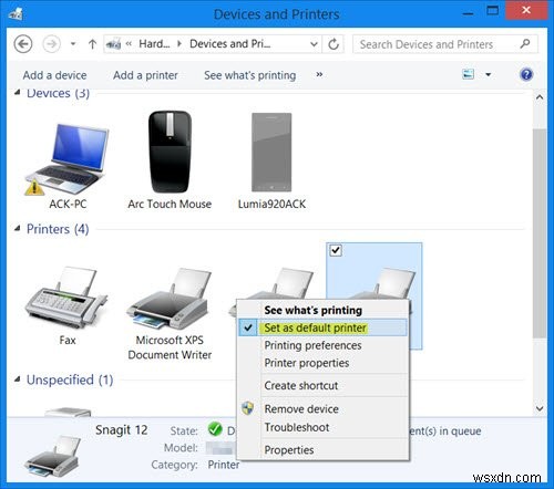 Print command opens Send to OneNote, Save As, Send Fax, etc, dialogue boxes