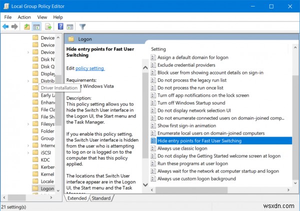 How to enable or disable Fast User Switching in Windows 10