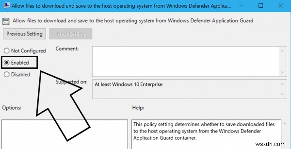 Enable Allow files to download to the Host setting on Edge in Windows 10
