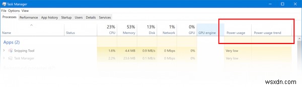 Track Power Usage & monitor Trend of apps in Task Manager of Windows 10