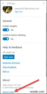 How to export Sticky Notes to Outlook.com in Windows 10