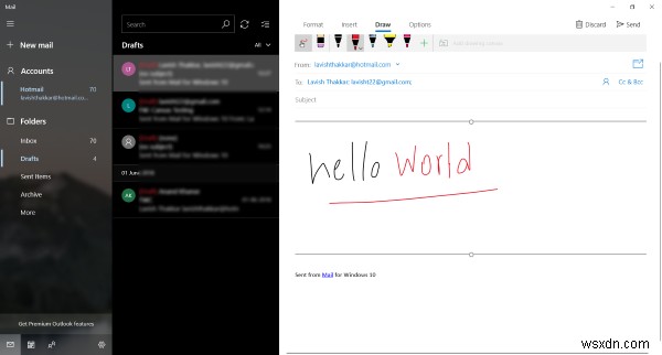 Using the Draw feature in Windows 10 Mail app