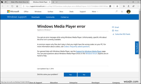 Windows Media Player encountered a problem while playing the file
