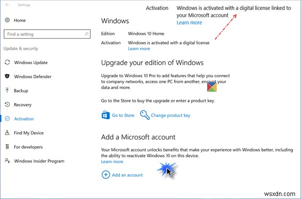 How to link Windows 10 license to Microsoft Account