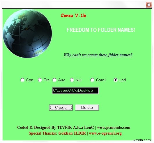 How to create CON, AUX, NUL folder and files with a click in Windows OS