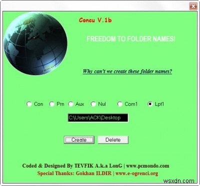 How to create CON, AUX, NUL folder and files with a click in Windows OS